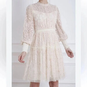 Needle & Thread Whitehorn Mini Dress Size 2 Beaded And Embroidered Floral